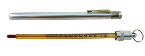 SPIRIT FILLED GLASS STICK THERMOMETER,PG125,spirit filled,submersion  thermometer,stick thermometer,1 degree increments,concrete thermometer